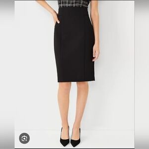 NWT Black Ann Taylor Double Knit Petite High Waist Seamed Pencil Skirt Size 00